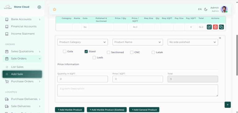 Stone Cloud ERP Financial Tracking for Marble Industry