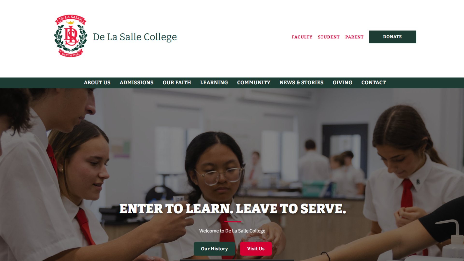 Custom coded components in De La Salle College Finalsite website redesign